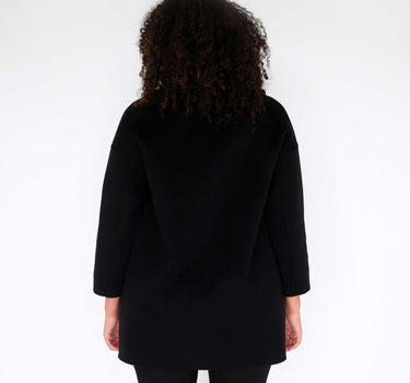 Black Single-Breasted Mid-Length Wool Coat with 15% Cashmere (Loose Fit) S6708 - Black