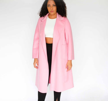 100% Cashmere Long Overcoat with Bathrobe-Inspired Design and Suit Collar CA006 - Pink