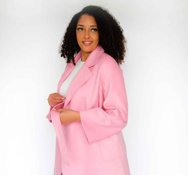 100% Cashmere Long Overcoat with Bathrobe-Inspired Design and Suit Collar CA006 - Pink