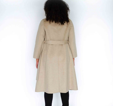 100% Cashmere Stand Collar Long Coat With Belt CA008 - Beige