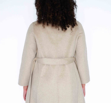 100% Cashmere Stand Collar Long Coat With Belt CA008 - Beige