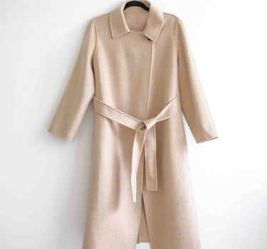 100% Cashmere Stand Collar Long Coat With Belt CA008 - Beige