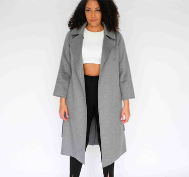 100% Cashmere Stand Collar Long Coat With Belt CA008 - Dark Grey