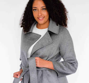 100% Cashmere Stand Collar Long Coat With Belt CA008 - Dark Grey