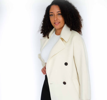 Double-Breasted Suit Collar Mid-Length 100% Cashmere Coat with Belt (Two Rows Buttons) CA6695 - White