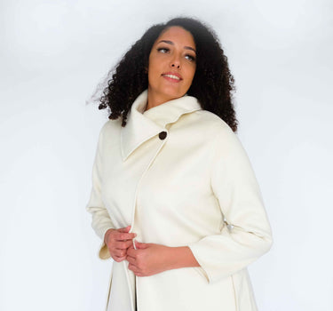 White Wrap Collar Belted Mid-Length 100% Cashmere Coat CA6738 - White