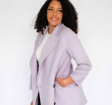 Loose-fit Suit Collar Double-Breasted 100% Cashmere Mid-Length Coat CA6679 - Light Purple