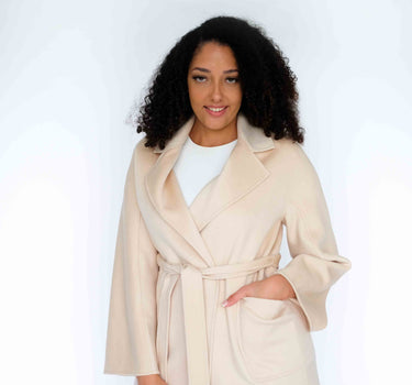 100% Cashmere Long Overcoat with Bathrobe-Inspired Design and Suit Collar CA006 - Beige