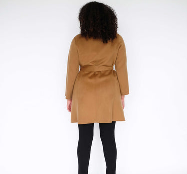 Belted 100% Cashmere Mid-Length Coat with Stand Collar CA6528 - Classic Camel