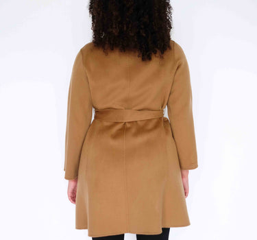 Belted 100% Cashmere Mid-Length Coat with Stand Collar CA6528 - Classic Camel