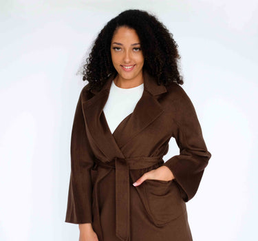 100% Cashmere Long Overcoat with Bathrobe-Inspired Design and Suit Collar CA006 - Deep Brown