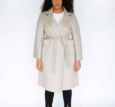 100% Cashmere Long Overcoat with Bathrobe-Inspired Design and Suit Collar CA006 - Sliver White