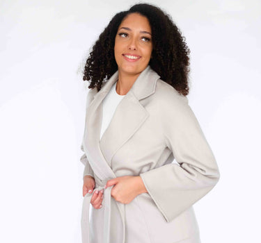 100% Cashmere Long Overcoat with Bathrobe-Inspired Design and Suit Collar CA006 - Sliver White