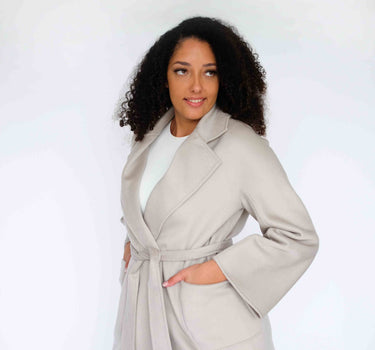 100% Cashmere Long Overcoat with Bathrobe-Inspired Design and Suit Collar CA006 - Sliver White