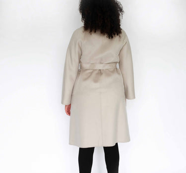 100% Cashmere Long Overcoat with Bathrobe-Inspired Design and Suit Collar CA006 - Sliver White