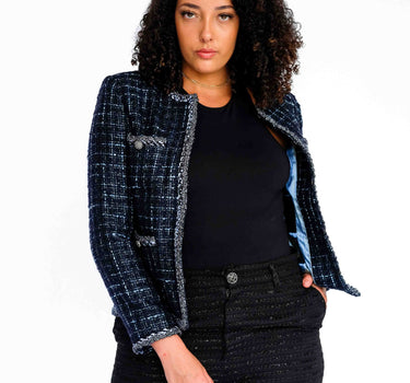 The Midnight Azure Luxe Tweed Jacket-Abraham Moon - Dark Blue