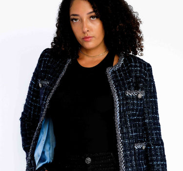 The Midnight Azure Luxe Tweed Jacket-Abraham Moon - Dark Blue