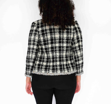 Cozy Monochrome Tweed Top with Grosgrain Trim-France - Black & White