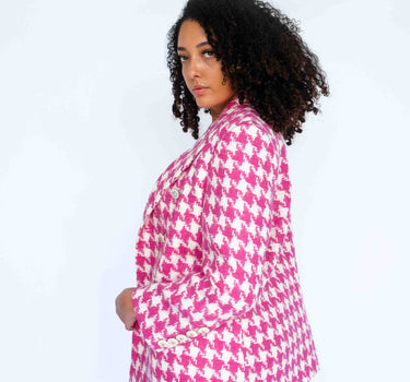 Pink Houndstooth Tweed Short-Abraham Moon (Pre-order) - White & Pink