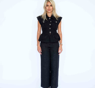 Black Tweed Vest with Hemline - Black