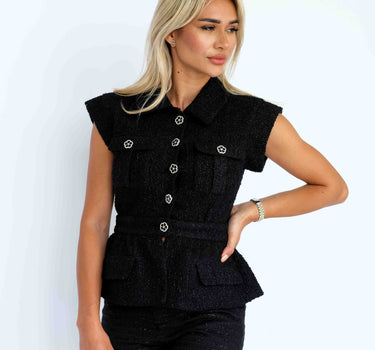 Black Tweed Vest with Hemline - Black