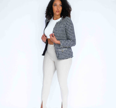 Classic Black and White Houndstooth Tweed Top-Linton - Black & White