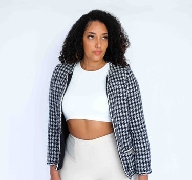 Classic Black and White Houndstooth Tweed Top-Linton - Black & White