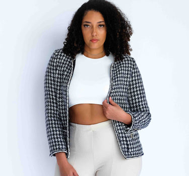 Classic Black and White Houndstooth Tweed Top-Linton - Black & White