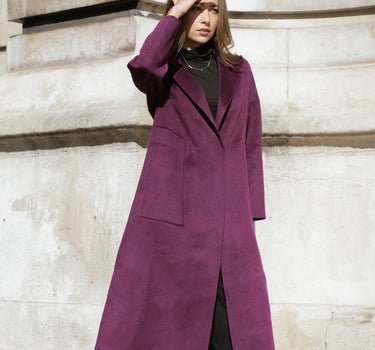 Relaxed Fit Long Coat with Stylish Large Pockets in 100% Cashmere CA6696 - Purple