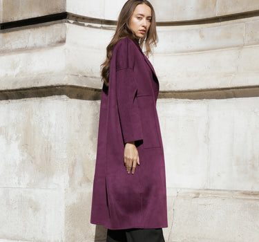 Relaxed Fit Long Coat with Stylish Large Pockets in 100% Cashmere CA6696 - Purple