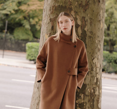 Side-Closure Stand Collar 100% Cashmere Long Coat CA6676 - Caramel Brown