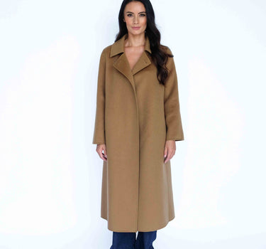 100% Cashmere Stand Collar Long Coat With Belt CA008 - Classic Camel