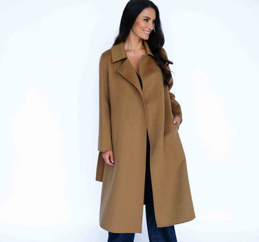 100% Cashmere Stand Collar Long Coat With Belt CA008 - Classic Camel