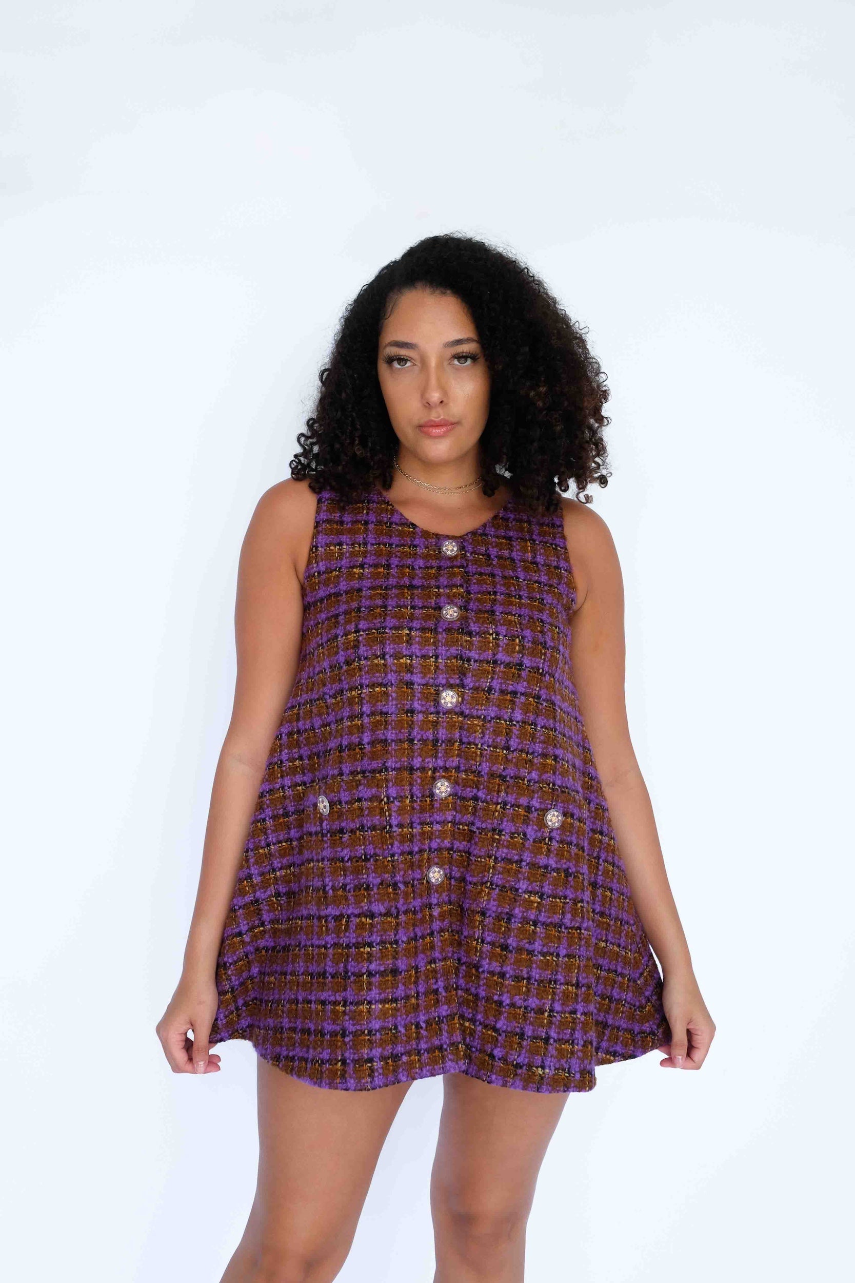 A-line flared vest dress-Abraham Moon - Purple