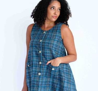 A-line flared vest dress-Abraham Moon - Blue