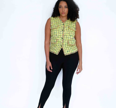 Pastel Yellow with Green Checkered Tweed Vest - Yellow