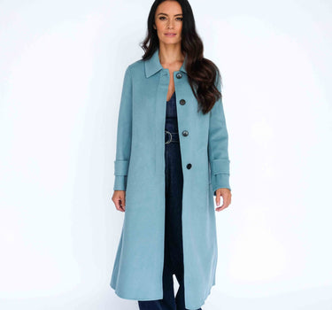 Shirt Collar Inner Button Long Wool Coat with 15% Cashmere S6552 - Arctic Blue