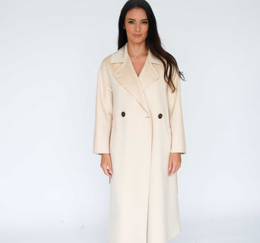 Double-Breasted Single-Button Suit Collar 100% Cashmere Belted Long Coat CA6672 - Pale Beige