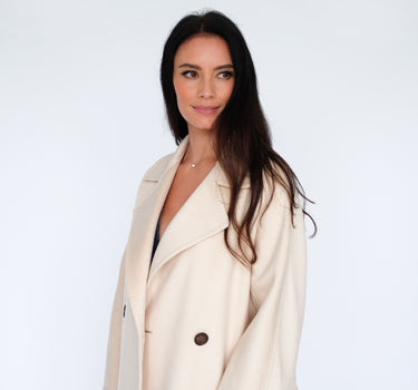 Double-Breasted Single-Button Suit Collar 100% Cashmere Belted Long Coat CA6672 - Pale Beige