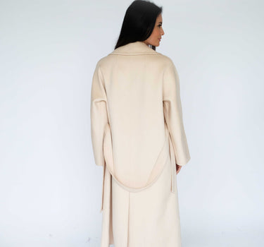 Double-Breasted Single-Button Suit Collar 100% Cashmere Belted Long Coat CA6672 - Pale Beige