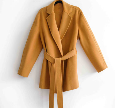 20% Cashmere Suit Collar Belted Mid-Length Coat HY20W018 - Camel