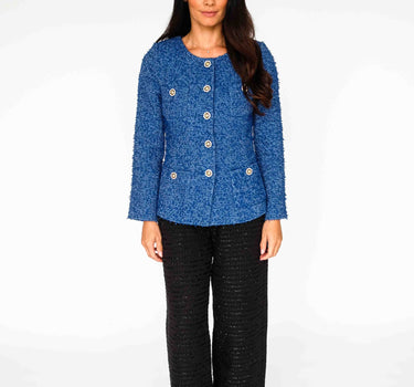 Blue Fringe Accent Tweed Top-Italy - Blue