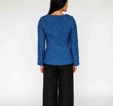 Blue Fringe Accent Tweed Top-Italy - Blue