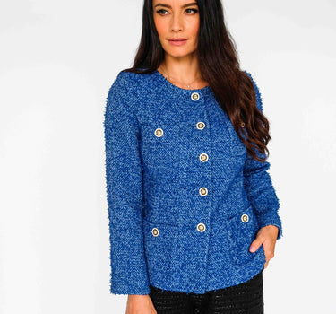 Blue Fringe Accent Tweed Top-Italy - Blue