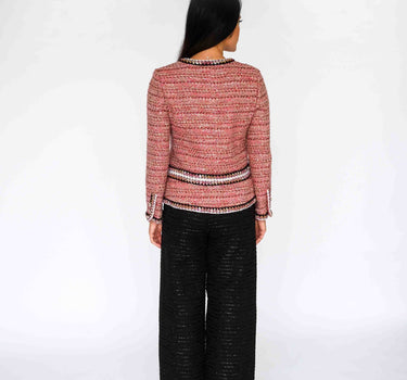 Red Grosgrain-Trimmed Tweed Top-Italy - Burgundy