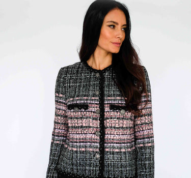 Watercolor Nightfall Tweed Jacket - Black & Pink