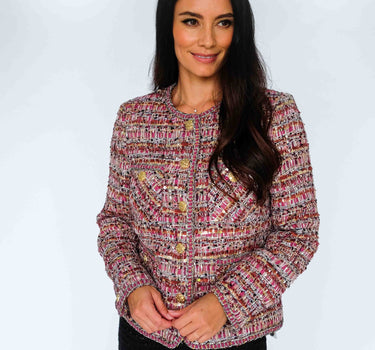 Starry Crimson Tweed Jacket - Rose Red