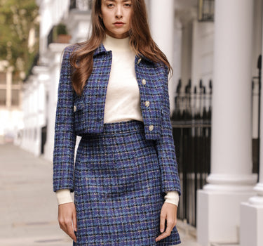 Abraham Moon Convertible Collar Tweed Set Skirt (pre-order) - Blue