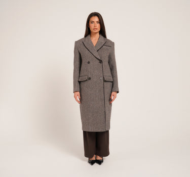 Brown herringbone wool coat