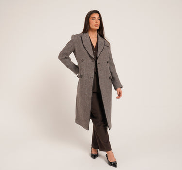 Brown herringbone wool coat